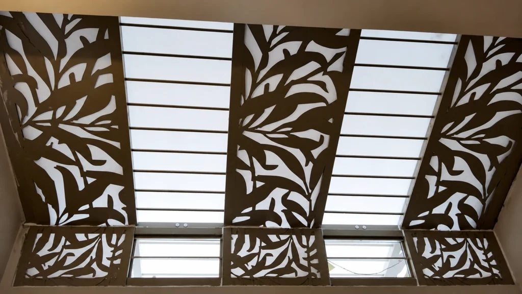 16 isto 9 o.t.s standing seam polycarbonate roof with in built lazer cut design panel