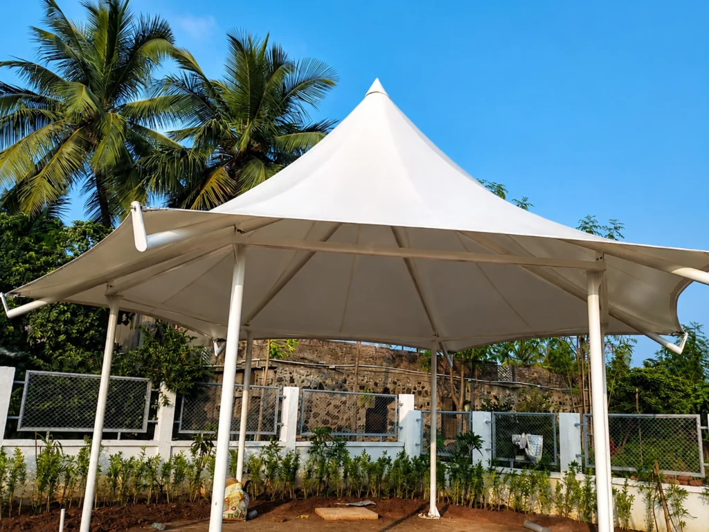 hexagonal gazebo in lamdscape